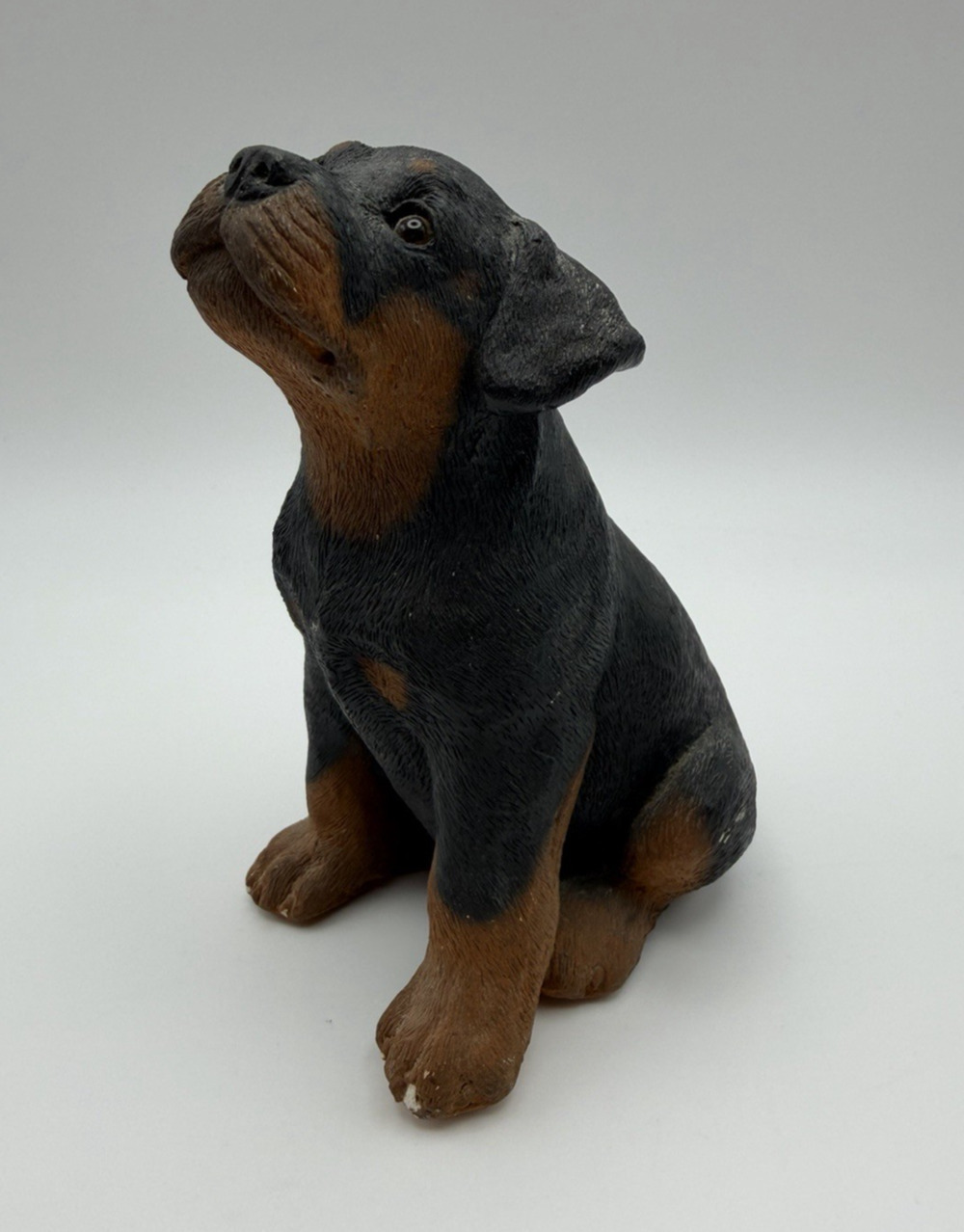 Living Stone Rottweiler Dog Puppy Sitting Figurine Vintage 1987 Black Brown Dog